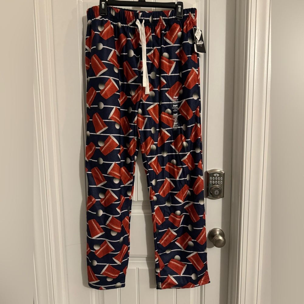 Fun Brooklyn Cloth men's size L navy blue flannel beer pong pajama pants NWT